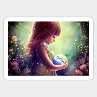 fantasy girl and earth Sticker